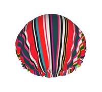Double-layer Colorful Stripes Print shower cap great for showers,cooking,spa and makeup-fits long hair.