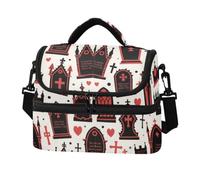Double-layer Cooler Tote Bag Gothic Red Black Halloween Coffin Cross