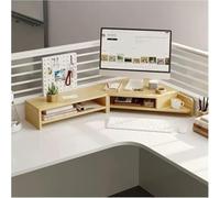 Double Layer Corner Monitor Stand for L-Shaped Desk, Wooden Laptop Riser with Slot for Organizing, Ergonomic Height Adjustable Display Shelf, Space-Saving Design