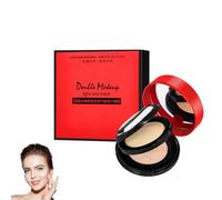 Double Layer Cushion BB Cream and Setting Powder, Air Cushion CC Cream With Pressed Powder, 2 in 1 Makeup Foundation Portable Face Powder Compact Long-Lasting Matte Finish (Ivory, 1pcs)