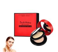 Double Layer Cushion BB Cream and Setting Powder, Air Cushion CC Cream With Pressed Powder, 2 in 1 Makeup Foundation Portable Face Powder Compact Long-Lasting Matte Finish (Natural, 1pcs)