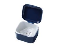 Double Layer Dental Appliance Case with Soaking Basket, Navy Blue Secure Storage & Soaking Box for Dentures, Retainers, Aligners, Night Guards, and Orthodontic Devices