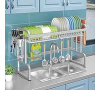Double Layer Dish Drying Rack, Large Capacity Kitchen Utensil Holder with Drip Tray, Multi-Zone Storage for Small Kitchens