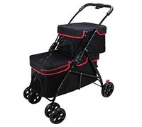 Double Layer Dog Stroller for 2 Dogs, Two-Layer Cat Strollers for 2 Cats, Pet Cat Stroller Foldable Carrier Strolling Cart Dog Prams Pushchairs for Cat, Dog and More(Nero)