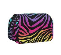 Double Layer Flip Top Pencil Case, Large Capacity 20cm Oxford Fabric School Supply Organizer for Students Teens, pen bag for Travel Sketching, Colorful Rainbow Zebra, Exam Essential Stationery Box