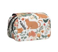Double Layer Flip Top Pencil Case, Large Capacity 20cm Oxford Fabric School Supply Organizer for Students Teens, pen bag for Travel Sketching, Funny Cats Birds Flowers, Exam Essential Stationery Box