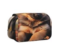 Double Layer Flip Top Pencil Case, Large Capacity 20cm Oxford Fabric School Supply Organizer for Students Teens, pen bag for Travel Sketching, cute german shepherd puppy, Exam Essential Stationery Box