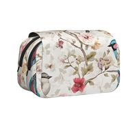 Double Layer Flip Top Pencil Case, Large Capacity 20cm Oxford Fabric School Supply Organizer for Students Teens, pen bag for Travel Sketching, Japanese Pine Birds, Exam Essential Stationery Box