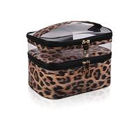 Double-Layer Folding Cosmetic Bag for Women - Waterproof Leopard Print Portable Cosmetic Bag, The Perfect Choice for Travel
