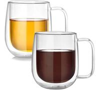 Double-Layer Glass Coffee Cups 350ml Insulated Latte Cappuccino Coffee Cups, Ice Cream Dessert Cups with Handles, Cups for Coffee Tea Juice Milk Beer