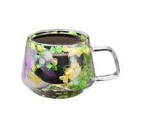 Double-Layer Glass Coffee Cups - Round 200ml Double Walled Coffee Glasses Anti-Scalding Grip | Floral Fusion Smooth Flower Glass Cup with Anti-Scalding Grip for Latte, Tea, Juices, Smoothies
