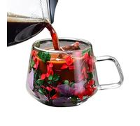 Double-Layer Glass Coffee Cups - Round 200ml Double Walled Coffee Glasses Anti-Scalding Grip | Floral Fusion Smooth Flower Glass Cup with Anti-Scalding Grip for Latte, Tea, Juices, Smoothies