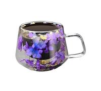 Double-Layer Glass Coffee Cups - Round 200ml Double Walled Coffee Glasses Anti-Scalding Grip | Floral Fusion Smooth Flower Glass Cup with Anti-Scalding Grip for Latte, Tea, Juices, Smoothies