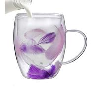 Double Layer Glass Cup - Handcrafted Borosilicate Material, Heatproof Structure Maintains Beverage Temperature, Crystal Clarity for Visual Appeal, Lightweight Handle Cup for Coffee or Hot Tea | Modern