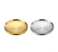 Double Layer Grill Pan, 304 Stainless Steel Griddle with Anti Scald Design, Gold Rimmed Serving Tray for Korean BBQ and For Western Dining(17CM)