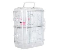 Double Layer Hamster Cage Portable Large 3-Floors Small Animal Enclosure with Tunnel Design, Front Door, Locking Buckles, Handle for Rodent Gerbil Mouse Mice Rat (Pink), for (2