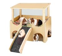 Double Layer Hamster House with Slip Slide Hideouts for Small Pet Ferrets Wood Cage Accessories Double Layer Hamster Climbing Ladder Pet