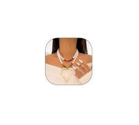 Double Layer Heart Pearl Necklace Choker Layered Irregular Turquoise Necklaces Colorful Turquoise Statement Necklace Red Blue for Women Christmas Gift, Middle, turquoise, No Gemstone