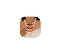 Double Layer Heart Pearl Necklace Choker Layered Irregular Turquoise Necklaces Colorful Turquoise Statement Necklace Red Blue for Women Christmas Gift, Middle, turquoise, No Gemstone