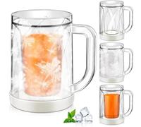 Double Layer Ice Cold Beer Glass, Freezer Beer Mugs - Clear Double Wall Ice Mugs With Handle, Double Walled Ice Cup, Freezer Beer Cup, Reusable Freezable Beverage Cups for Beer Cocktail Water Drinks