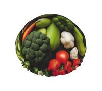Double-layer Introduction of various vegetables Print shower cap great for showers,cooking,spa and makeup-fits long hair.