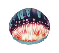 Double-layer Jellyfish Print shower cap great for showers,cooking,spa and makeup-fits long hair.
