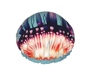 Double-layer Jellyfish Print shower cap great for showers,cooking,spa and makeup-fits long hair.