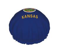 Double-layer Kansas State Flag Print shower cap great for showers,cooking,spa and makeup-fits long hair.