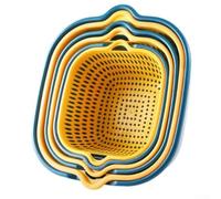 Double-Layer Kitchen Colander Set, 26 x 24 x 9. cm Stackable PP Draining Basket for Fruits Vegetables Pasta, Space-Saving &, for Compact Kitchens(z yellow)