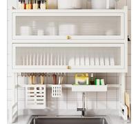Double-Layer Kitchen Dish Rack - Above Sink Multi-Layer Drain Board for Countertop Space-Saving Drying Kit 75cm/29.5in White - Efficient Dish