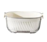 Double Layer Kitchen Drain Basket PET Fruit Washer with Handles | White Finish, Removable Inner Filter, Evenly Spaced Drainage Holes, Quick Lift-to-drain Design for Food Prep