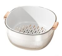 Double Layer Kitchen Sink Drain Container Thickened Fruit Vegetable Colander PET Dust Resistant Bowl with Gold Handles for Washing Salad 3L White(S)