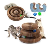 Double-Layer Kitty Kurlz Cat Toys, Magic Organ Scratching Board, Interactive Accordion Toy with Two Balls, Enrichment Scratcher Mat for Kitten Made of Cardboard