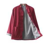 Double-layer Kung Fu Shirt - Chinese Traditional Taiji Qi Gong Martial Arts Wing Chun Shaolin Tai Chi Taekwondo Training Cloths Apparel Clothing for Man Red wine-M
