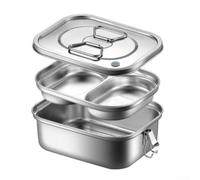 Double Layer Leak Proof Lunch Box Made of 304 Stainless Steel with Locking Seal and Divided Compartments for Fresh Meals (1800ML)