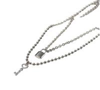Double Layer Lock & Key Pendant Choker Necklace, Minimalist Streetwear Chain, Trendy Hip-Hop Statement Collar for Women & Men, Elegant Everyday Jewelry