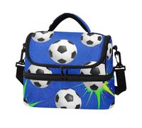 Double-layer Lunch Cooler Bag Soccer Ball Sports Graffiti Blue Decor