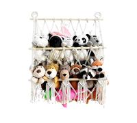 Double Layer Macrame Boho Stuffed Animal Storage Net Hanging Toy Hammock Organizer with Tassels for Soft Toys (B)