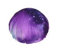 Double-layer Magic Galaxy Sky Purple Print shower cap great for showers,cooking,spa and makeup-fits long hair.