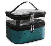 Double Layer Makeup Bag, 23 x 17 x 16 cm Large Capacity Travel Cosmetic Bag, Waterproof Double Layer Makeup Bags, Portable Toiletry with Compartment Dark Green