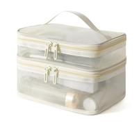 Double Layer Makeup Bag Large Capacity with Handle Cosmetic Pouch Portable Travel Organizer Versatile Storage Bag for Travel Cosmetic Bags(Beige)