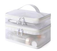 Double Layer Makeup Bag Large Capacity with Handle Cosmetic Pouch Portable Travel Organizer Versatile Storage Bag for Travel Cosmetic Bags(Wei)