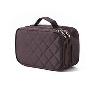 Double Layer Makeup Bag with Strap, Large Cosmetic Case for Women, Make Up Organizer for Brushes, Beauty, Eyeshadow Palette, Lipstick, Coffee