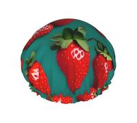 Double-layer many Strawberry Print shower cap great for showers,cooking,spa and makeup-fits long hair.
