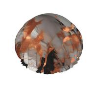 Double-layer Marble Texture Copper Splatter Print shower cap great for showers,cooking,spa and makeup-fits long hair.