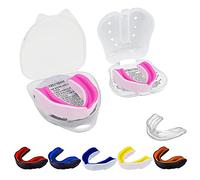 Double Layer Mouth Guard Gum Shield Mouthguard Slim Fit for Adult Senior with Case Great for School Combat Sports Rugby Soccer Hockey MuayThai MMA Boxing Martial Arts Basketball(Snr-White-Pink)