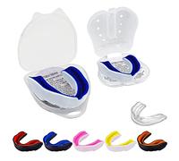 Double Layer Mouth Guard Gum Shield Mouthguard Slim Fit for Adult Senior with Case Great for School Combat Sports Rugby Soccer Hockey MuayThai MMA Boxing Martial Arts Basketball (Snr-White-Blue)