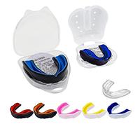 Double Layer Mouth Guard Gum Shield - Mouthguard slim fit for Adult Senior Youth with Case School Combat Sports Rugby Soccer Hockey Muay Thai MMA Boxing Martial Arts Basketball (Snr- Black-Blue)