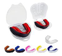 Double Layer Mouth Guard Gum Shield - Mouthguard slim fit for Junior Kids Youth with Case School Combat Sports Rugby Soccer Hockey Muay Thai MMA Boxing Martial Arts Basketball (Jnr-Black-Red)