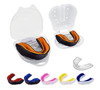 Double Layer Mouth Guard Gum Shield - Mouthguard slim fit for Junior Kids Youth with Case School Combat Sports Rugby Soccer Hockey Muay Thai MMA Boxing Martial Arts Basketball (Jnr-Black-Orange)